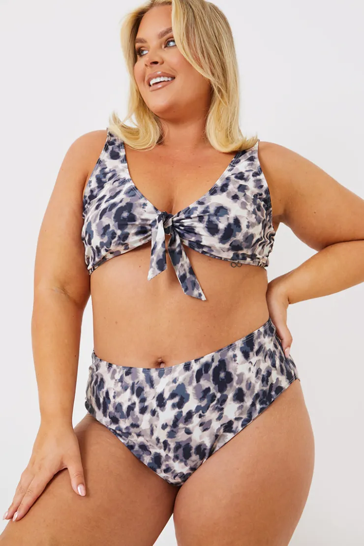 Discount Billie Faiers Leopard Print Control High Waisted Bikini Bottoms Camel