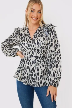 Sale In the Style Leopard Print Wrap Blouse Multi