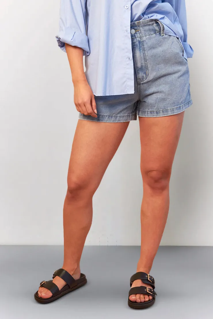 In The Style Denim Paper Bag Shorts Light blue
