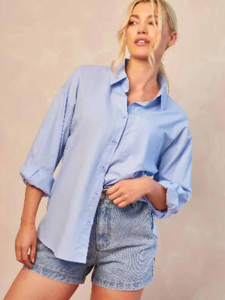 In The Style Denim Paper Bag Shorts Light blue