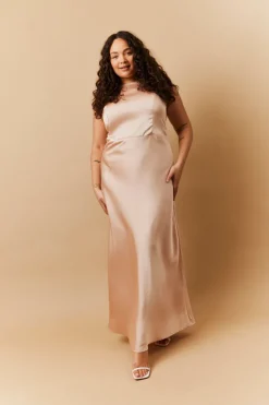 Best In The Style Light Gold Satin Cowl Back Maxi Dress Nude