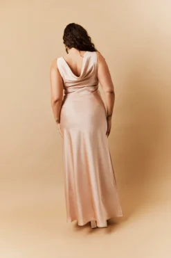 Best In The Style Light Gold Satin Cowl Back Maxi Dress Nude