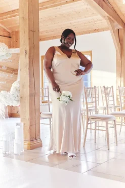 Sale In The Style Light Gold Satin Twist Back Maxi Dress Nude