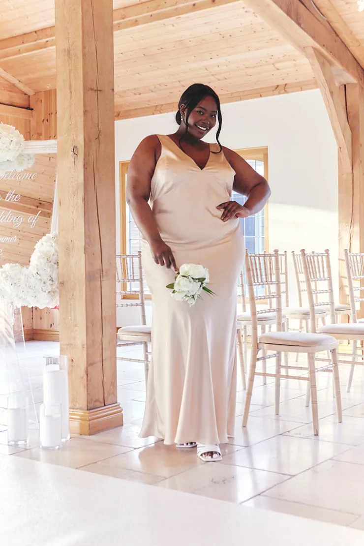 Sale In The Style Light Gold Satin Twist Back Maxi Dress Nude