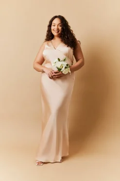 Sale In The Style Light Gold Satin Twist Back Maxi Dress Nude