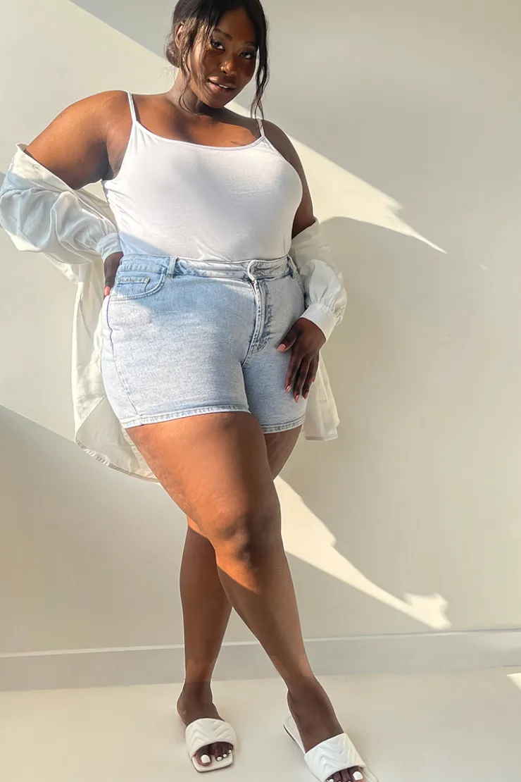 In The Style Light Wash Denim High Waist Shorts Blue