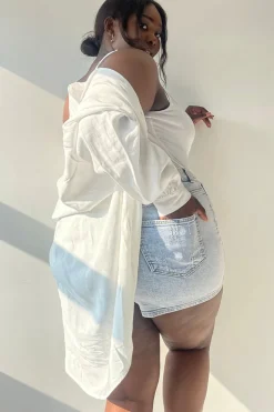 In The Style Light Wash Denim High Waist Shorts Blue