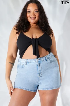 Sale Fits Light Wash Denim Mom Short Blue