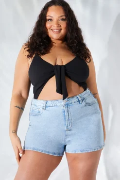 Sale Fits Light Wash Denim Mom Short Blue