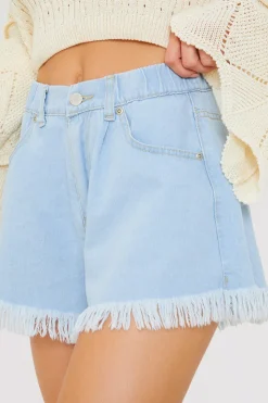 Online In the Style Light Wash Flared Denim Shorts Blue