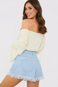 Online In the Style Light Wash Flared Denim Shorts Blue