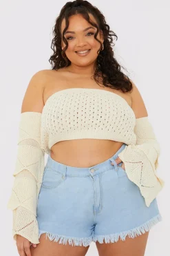 Online In the Style Light Wash Flared Denim Shorts Blue