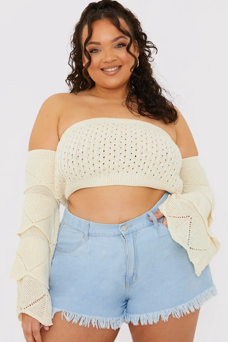 Online In the Style Light Wash Flared Denim Shorts Blue