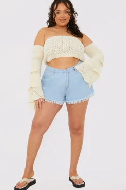 Online In the Style Light Wash Flared Denim Shorts Blue