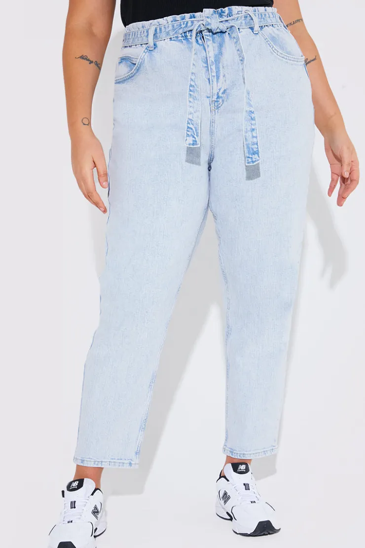 Best Fits Light Wash Paperbag Tie Waist Jeans Blue