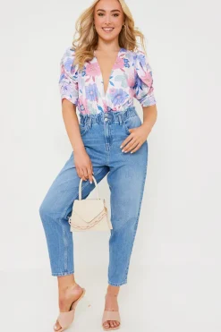 Online In the Style Lightwash Paperbag Jeans Denim