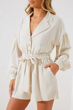 Clearance In the Style Linen Blend Belted Playsuit Stone