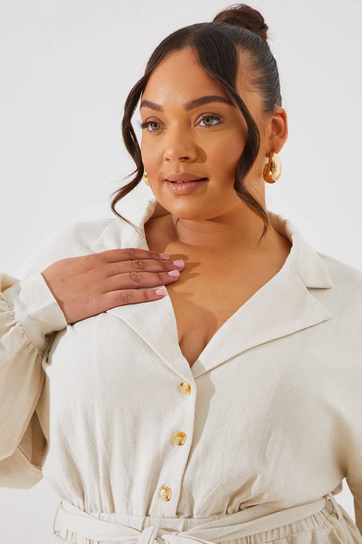 Clearance In the Style Linen Blend Belted Playsuit Stone