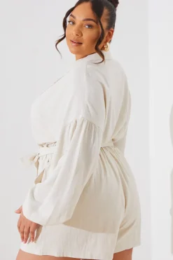 Clearance In the Style Linen Blend Belted Playsuit Stone