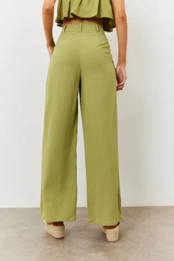 Sale In The Style Linen Blend Wide Leg Trouser Green