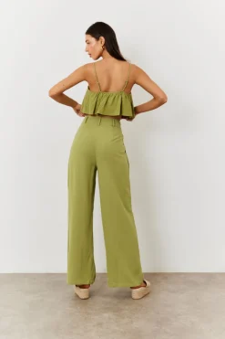 Sale In The Style Linen Blend Wide Leg Trouser Green