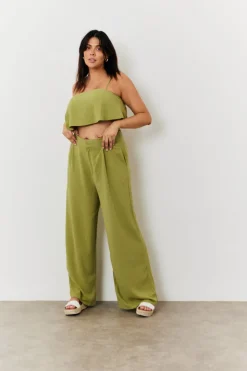 Sale In The Style Linen Blend Wide Leg Trouser Green