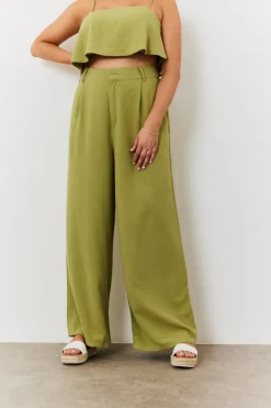 Sale In The Style Linen Blend Wide Leg Trouser Green