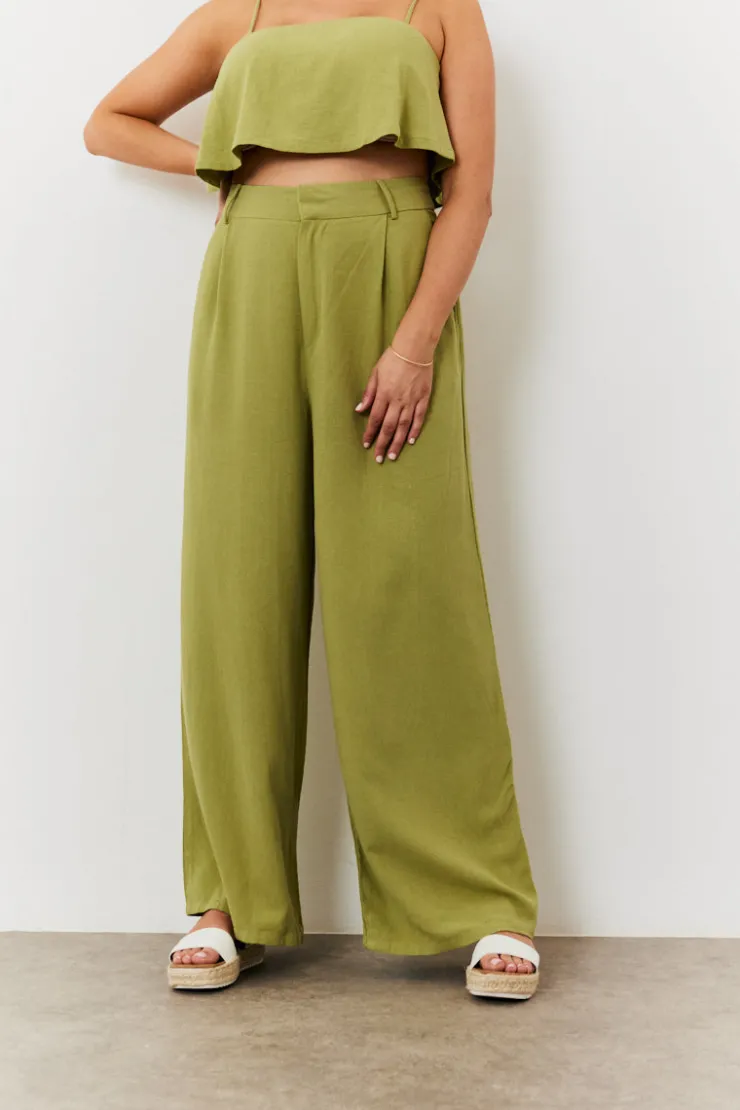 Sale In The Style Linen Blend Wide Leg Trouser Green