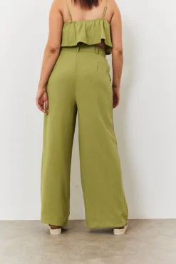 Sale In The Style Linen Blend Wide Leg Trouser Green