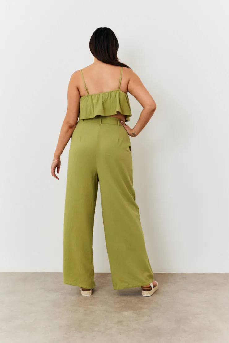 Sale In The Style Linen Blend Wide Leg Trouser Green