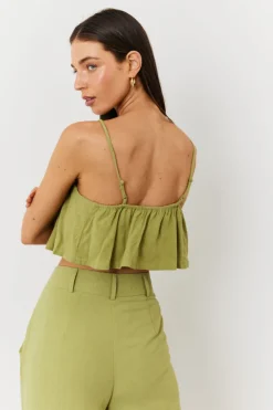 Hot In the Style Linen Crop Top Green