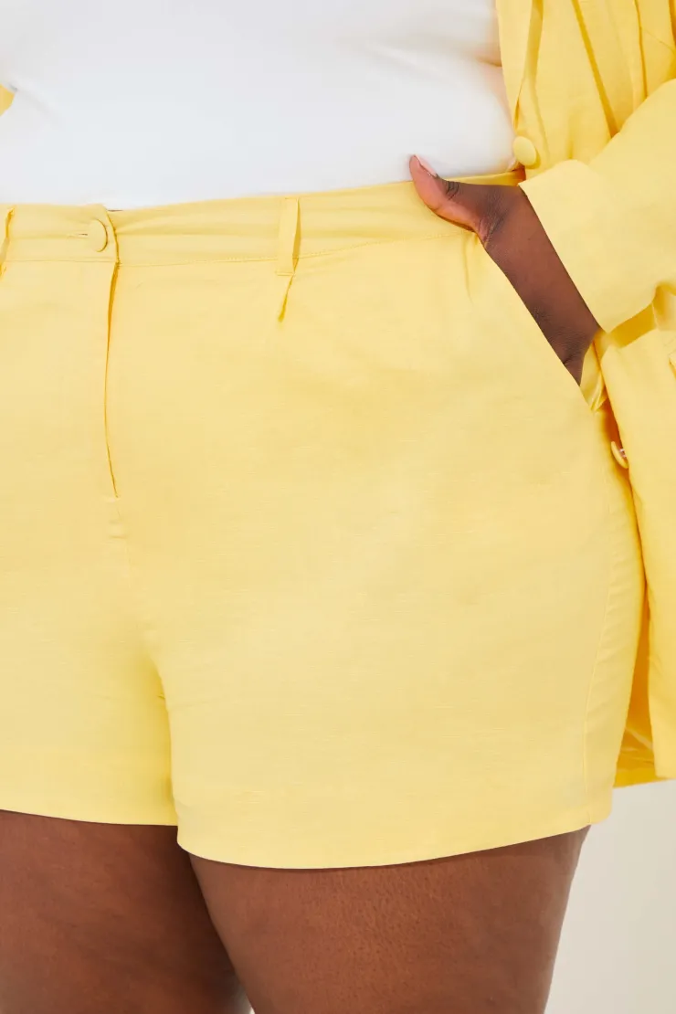 Sale In the Style Linen Look Co-Ord Shorts Lemon