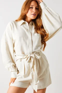 Best In The Style Linen Look Tie Waist Shorts Stone