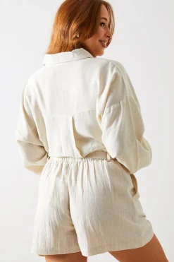 Best In The Style Linen Look Tie Waist Shorts Stone
