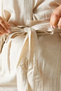Best In The Style Linen Look Tie Waist Shorts Stone