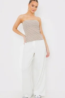 New In the Style Linen Look Wide Leg Trousers Cream