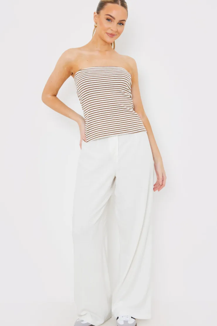 New In the Style Linen Look Wide Leg Trousers Cream