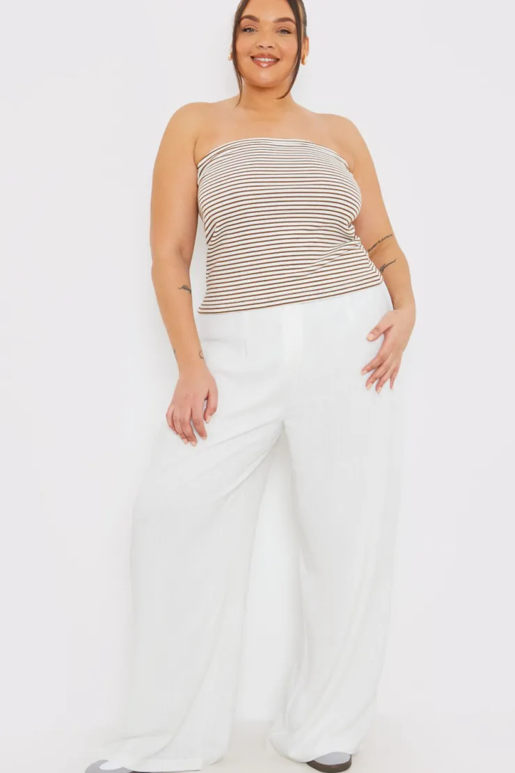 New In the Style Linen Look Wide Leg Trousers Cream