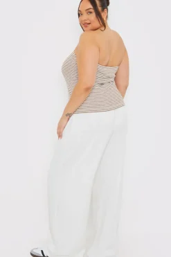 New In the Style Linen Look Wide Leg Trousers Cream