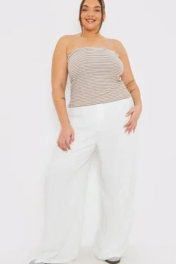 Sale In the Style Linen Look Wide Leg Trousers Cream