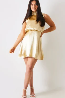 Outlet In the Style Liquid Satin Mini Dress Gold