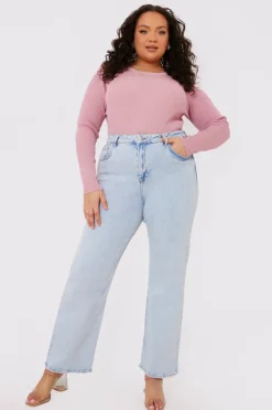 Best In the Style Long Sleeve Lace Back Crop Top Pink