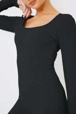 Best In the Style Long Sleeve Scoop Neck Unitard Black