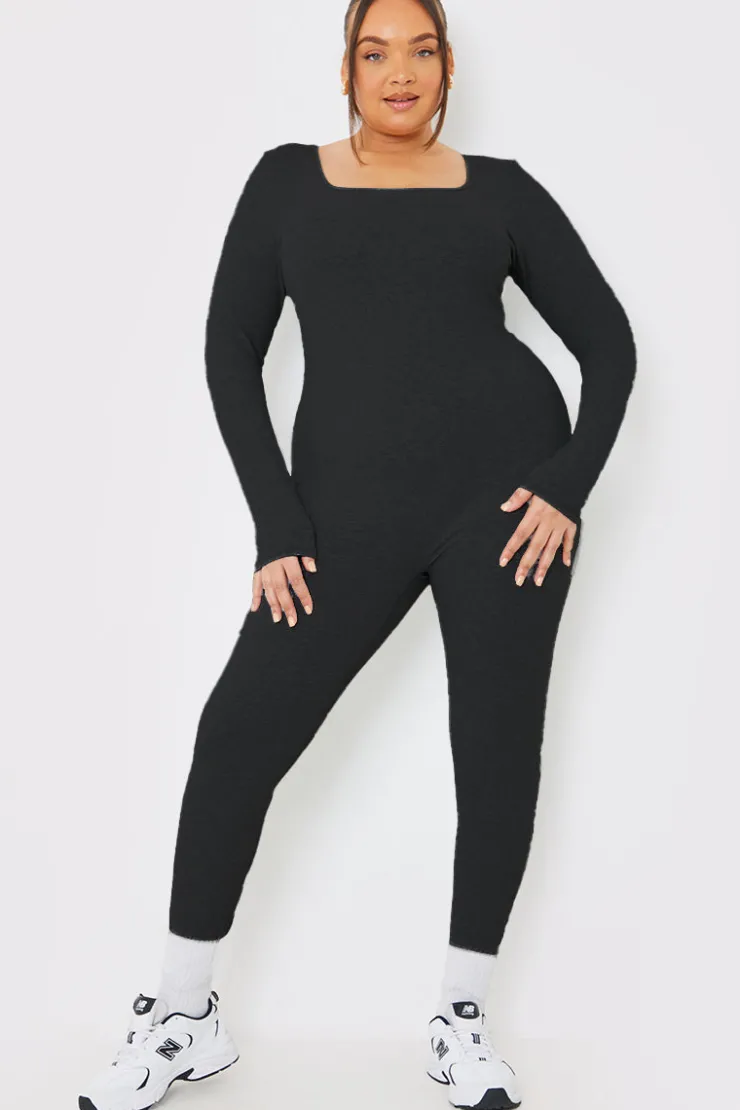 Best In the Style Long Sleeve Scoop Neck Unitard Black