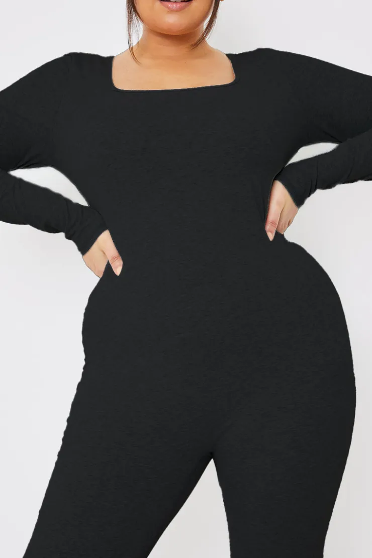 Best In the Style Long Sleeve Scoop Neck Unitard Black