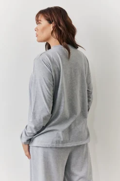 Discount In The Style Long Sleeve Top and Trouser Slogan PJ Set Grey
