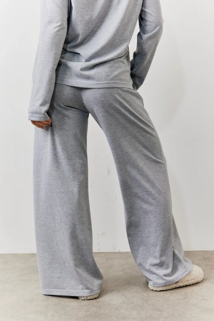 Discount In The Style Long Sleeve Top and Trouser Slogan PJ Set Grey