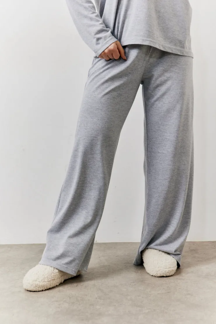 Discount In The Style Long Sleeve Top and Trouser Slogan PJ Set Grey