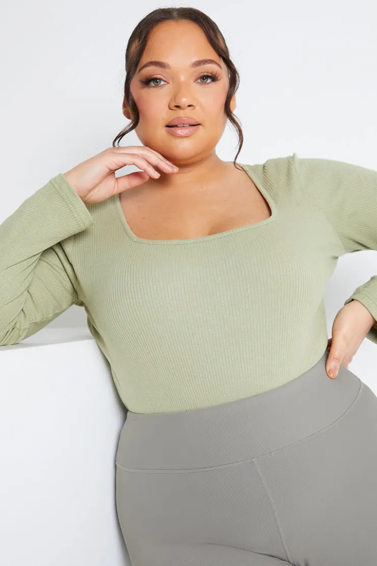 Best In The Style Long Sleeved Ribbed Square Neck Bodysuit