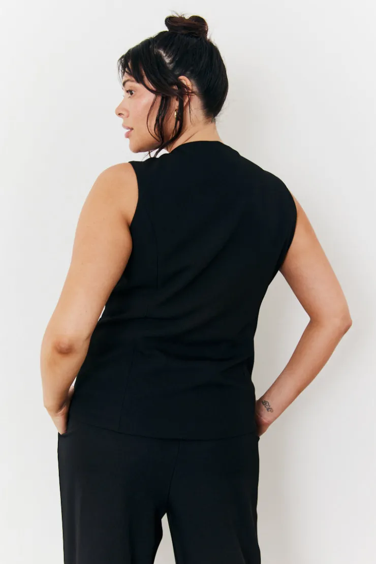 Best In The Style Longline Button Through Waistcoat Black